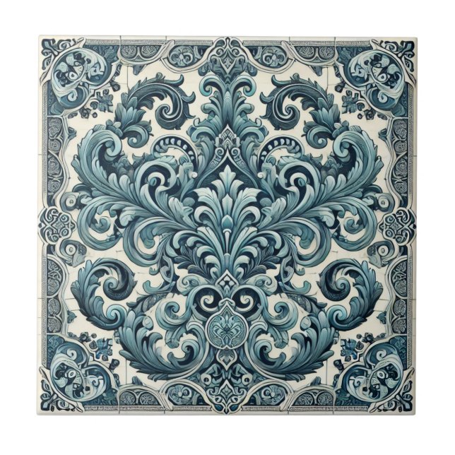 Carreau Elégance Turquoise - Design d'inspiration portugai (Devant)
