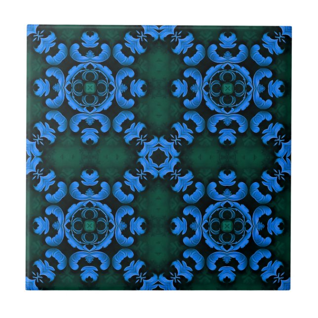 Carreau élégant à motif arabesque bleu (Devant)