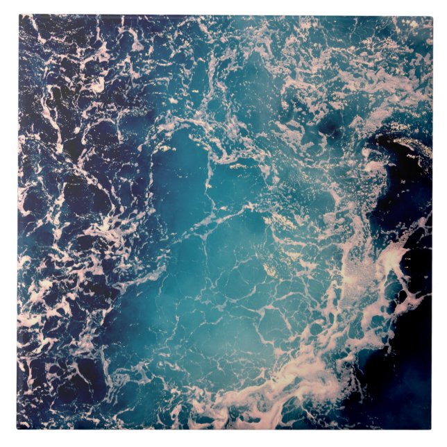 Carreau Élégant Arrière - plan des vagues d'océan bleu pro (Devant)