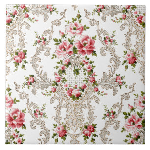 Carreau Élégant Arrière - plan Floral-Blanc de Rococo