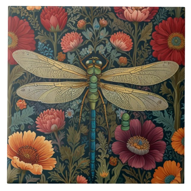 Carreau Elegant art nouveau Autumn floral Dragonfly (Devant)