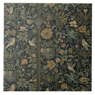 Carreau Élégant Art Nouveau Floral Oiseau Botanique Vintag