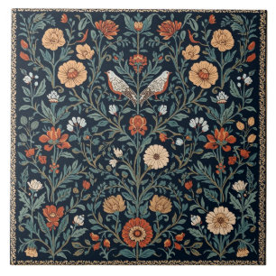 Carreau Élégant Art Nouveau Floral Oiseau Botanique Vintag