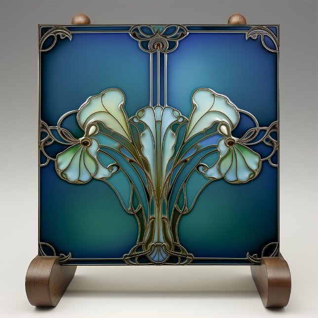 Carreau Elégant Art Nouveau Iris Bloom Carrelage en cérami (Créateur téléchargé)