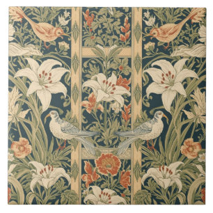 Carreau Élégant Art Nouveau Vintage Botanique Oiseau Lys