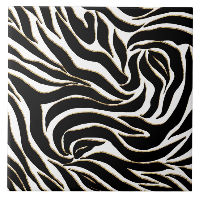 Carreau Elégant Black Gold Zebra Poster de animal blanc (Devant)