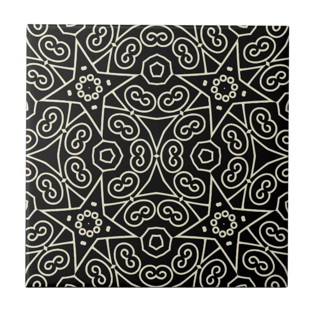 Carreau Elegant Black & White Abstract Geometric Pattern  (Devant)