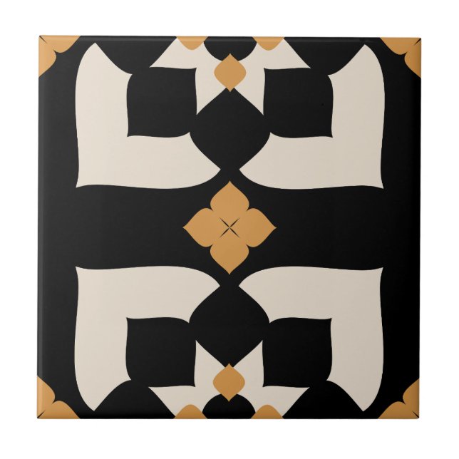 Carreau Elegant Black &White Yellow Abstract Floral  (Devant)