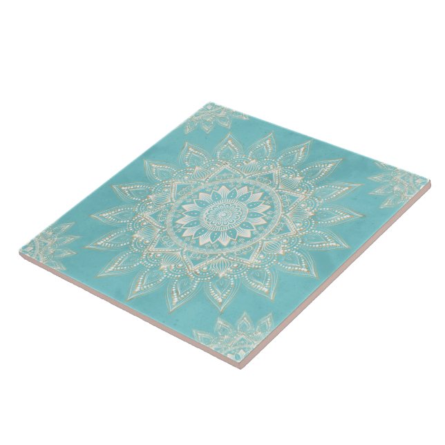Carreau Elégant Blanc Gold Mandala Sky Blue Design (Côté)