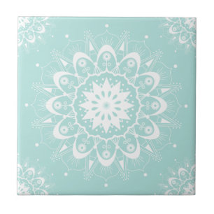 Carreau Elégant blanc Turquoise floral  géométrique Mandal