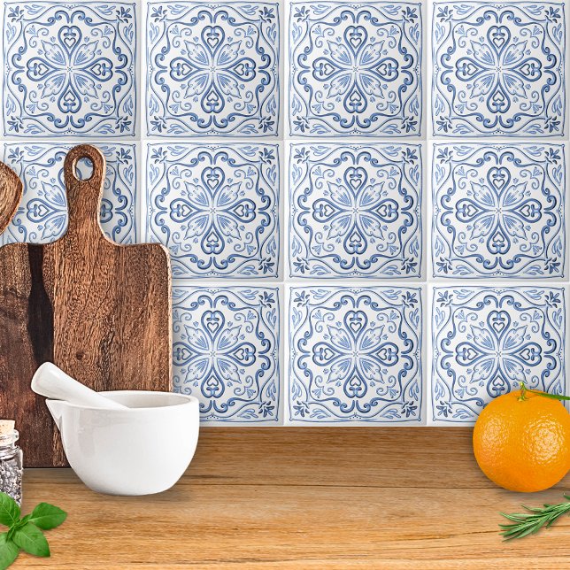 Carreau Elégant bleu et blanc Dusty (Créateur téléchargé)