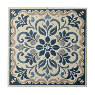 Carreau Elégant bleu floral - Portugais Azuljo Design