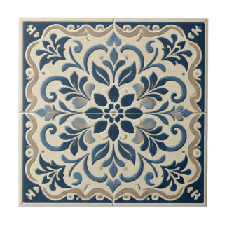 Carreau Elégant bleu floral - Portugais Azuljo Design