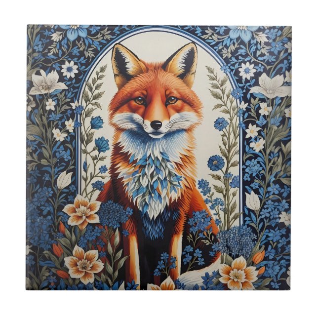 Carreau Elégant bleu Floral William Morris Inspiré Fox (Devant)