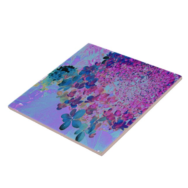 Carreau Élégant bleu foncé et lumière magenta Hydrangea (Côté)