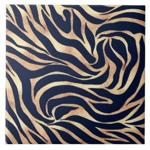 Carreau Elégant bleu marine Gold Zebra Imprimer