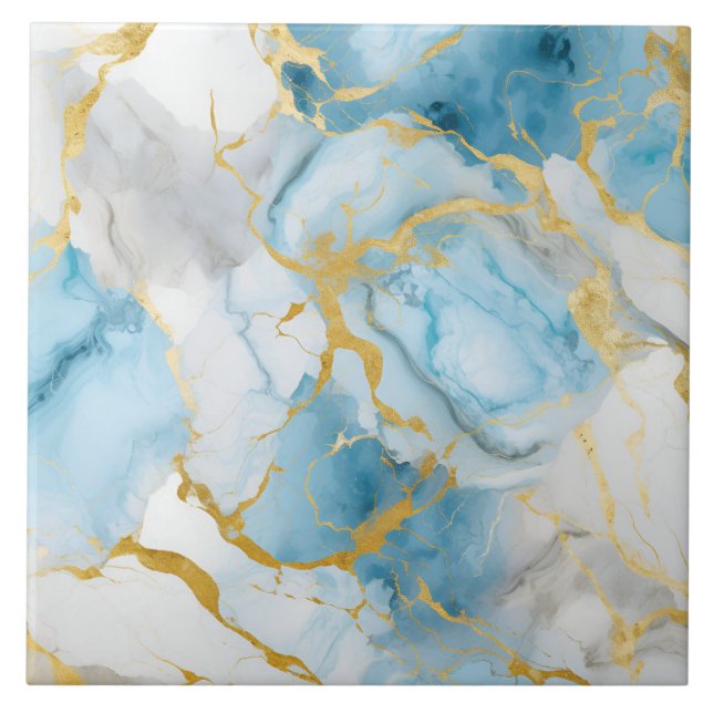 Carreau Elegant Blue And White Gold Marble Pattern  (Devant)