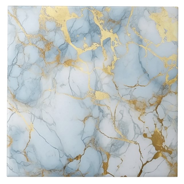 Carreau Elegant Blue And White Gold Marble Pattern  (Devant)