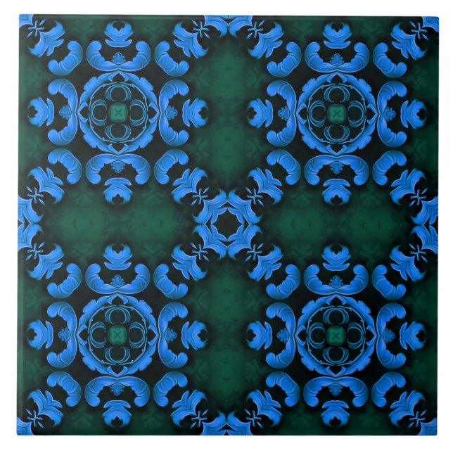 Carreau Elegant blue arabesque pattern tile (Devant)