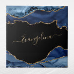 Carreau Élégant Blue Gold Agate Nom du script<br><div class="desc">Elégant Bleu & Or faux Agate tuile personnalisée</div>