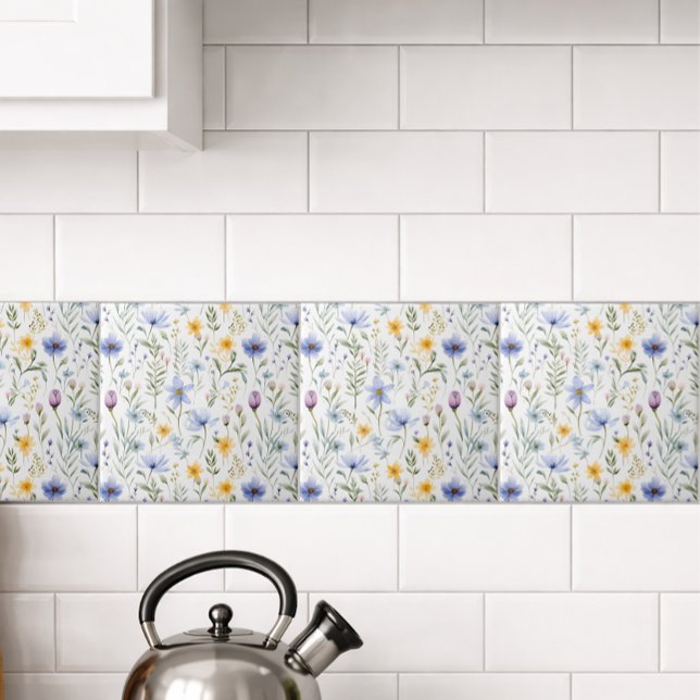 Carreau Elegant Blue Purple Watercolor Wildflower  (Créateur téléchargé)