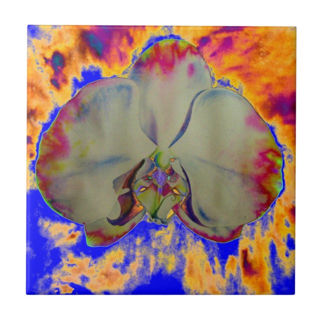 Carreau Elégant boho abstrait aquarelle orchidée peinture (Devant)