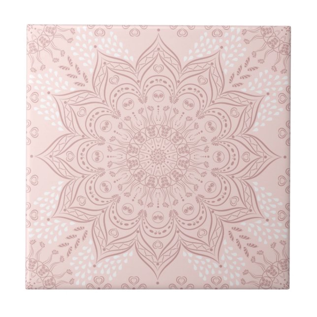 Carreau Elégant Boho Rose Bleu Mandala (Devant)