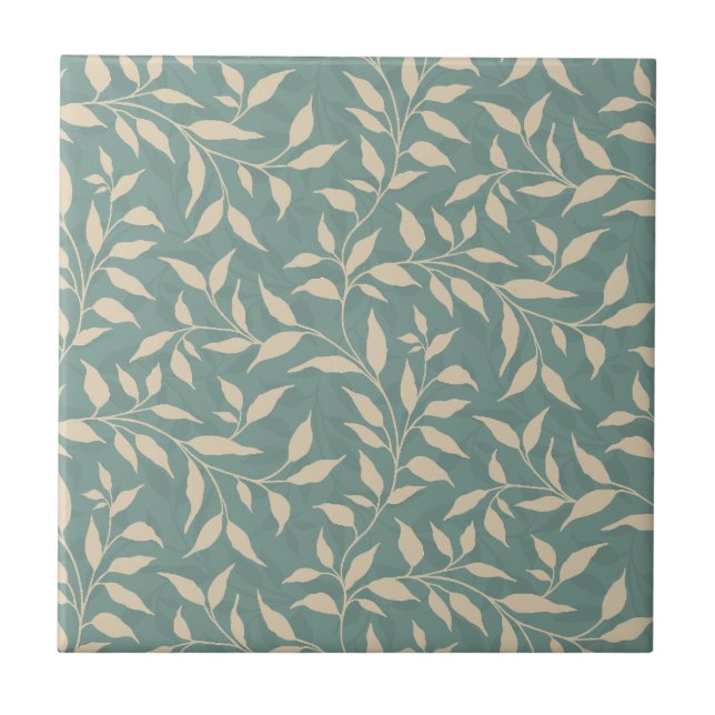 Carreau Elégant Botanique Leaf Dance Foliage Beige Turquoi (Devant)