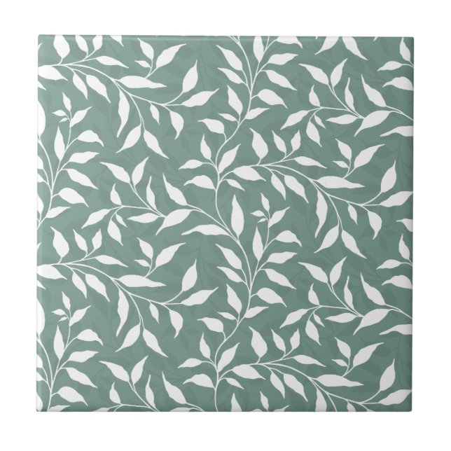 Carreau Elégant Botanique Leaf Dance Foliage Blanc Turquoi (Devant)
