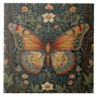 Carreau Élégant buho rétro papillon botanique verdure