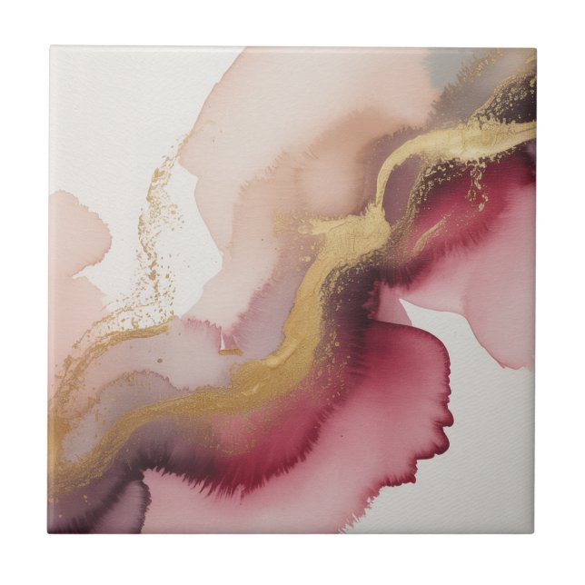 Carreau Elegant Burgundy and Gold Watercolor Art (Devant)