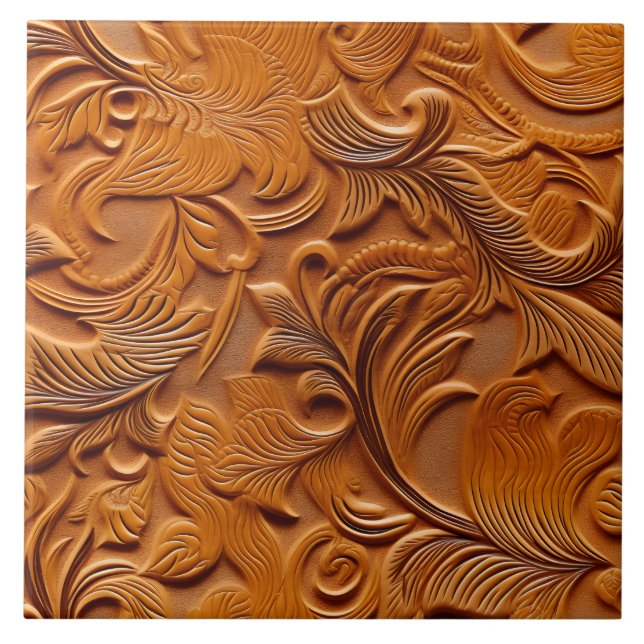 Carreau Élégant Camel Brown Faux en Cuir Embossé (Devant)