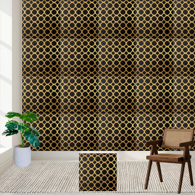 Carreau Elégant Carrelage Motif géométrique noir et or (Elegant Black and Gold Geometric Pattern Tile)