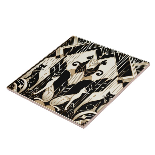 Carreau Élégant chat Art déco (Côté)