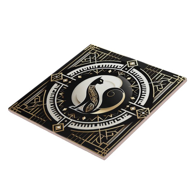 Carreau Élégant chat Art déco (Côté)