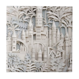 Carreau Elégant Château d'Imaginaire Mythique Blanc