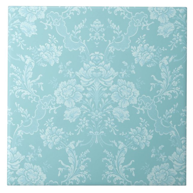 Carreau Élégant Chic Romantique Floral Damask-Mint (Devant)
