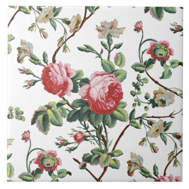 Carreau Élégant Chic Rose rose Vintage Floral (Devant)