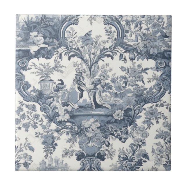 Carreau Élégant chic vintage Bleu toile de jouy (Devant)