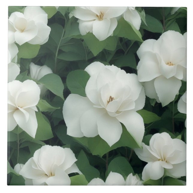 Carreau Élégant classique vert botanique blanc floral (Devant)