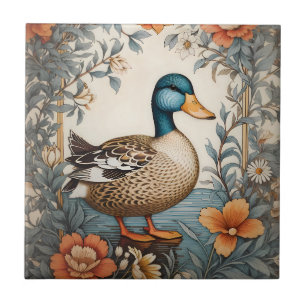 Carreau Élégant Cute Plump Canard Vintage Floral
