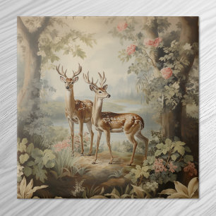 Carreau Élégant Deer Antique Woodland Wildlife