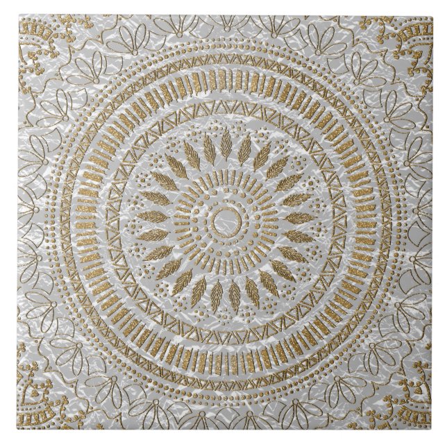 Carreau Elégant dessin de mandala tribal dessiné à la main (Devant)