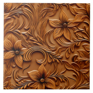 Carreau Élégant élégant Faux Embossé en cuir Camel marron