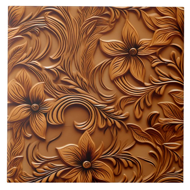 Carreau Élégant élégant Faux Embossé en cuir Camel marron (Devant)