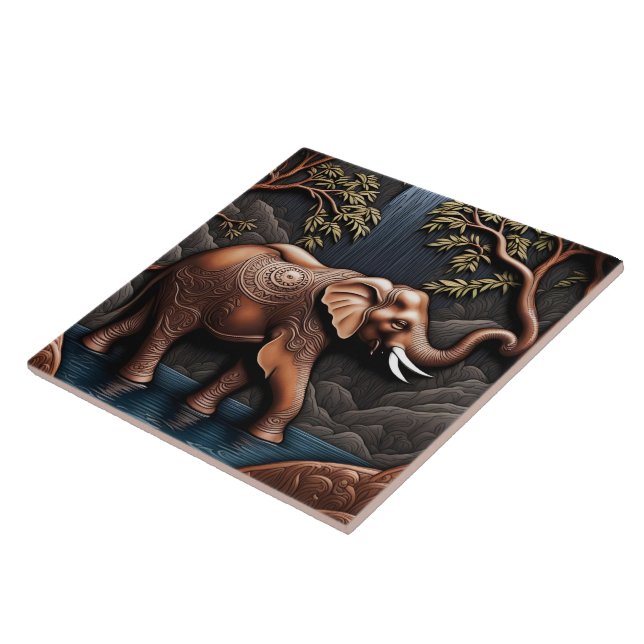 Carreau Elégant éléphant au milieu d'une cascade paisible (Côté)