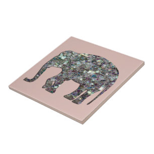 Carreau Élégant éléphant rose pailleté mosaïque argentée s