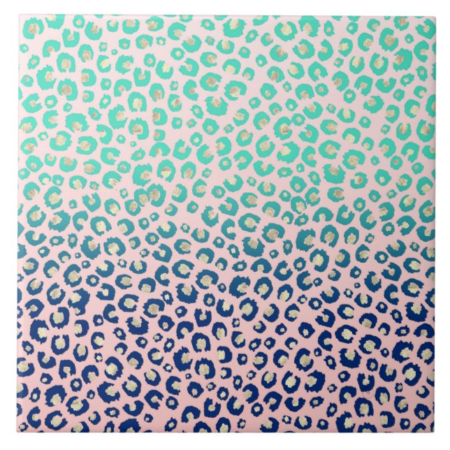 Carreau Élégant empreinte de léopard or bleu Mint Gradient (Devant)