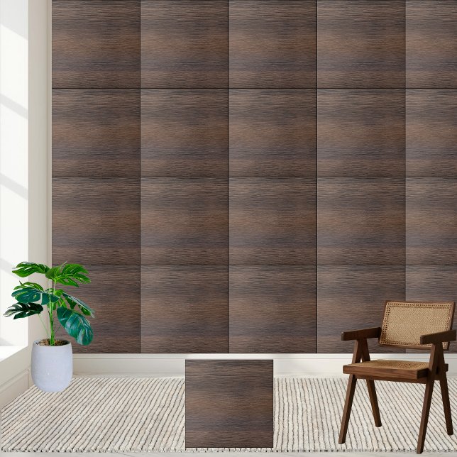 Carreau Elégant Faux Wood | Grain en bois foncé Brown (Elegant Faux Wood | Dark Brown Wood Grain Ceramic Tile)