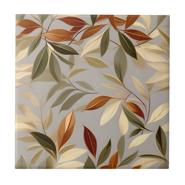 Carreau Élégant Feuille Olive et Gold Motif (Devant)